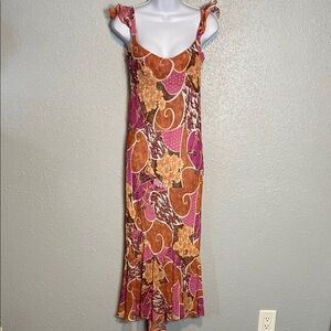 VNTG Un Deux Trois Orange Pink Maxi Sundress for Wedding Guests